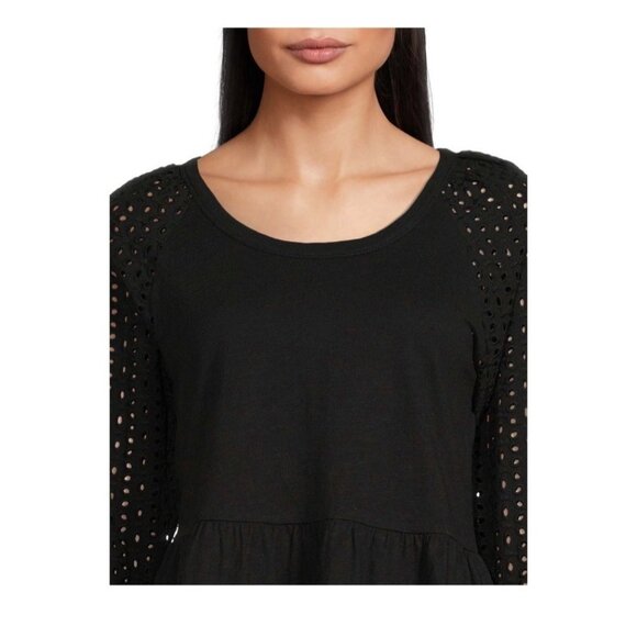 Time and Tru Womens 3XL XXXL Black Eyelet Long Sleeve Peplum Top NWT - Picture 5 of 5